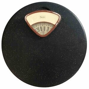 Sears Bathroom Weight Scale Round VTG 1950s MCM Atomic Black Gold Speckle USA